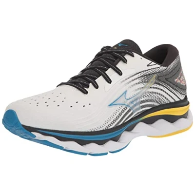 Image of Mizuno Men&#039;s Wave Sky 6 Running Shoe, White Cyber Yellow, 9.5 US