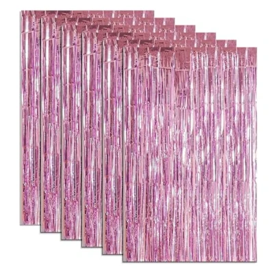 Image of ASelected 6Pcs Pink Tinsel Curtain 1X2M Foil Fringe Curtains Streamers Backdrop Party Decorations, Photo Backdrops Streamer Supplies For Birthday Wedding Chr