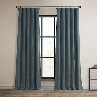 Image of HPD Half Price Drapes Faux Linen Textured Room Darkening Curtains for Bedroom 108 Inches Long (1 Panel), 50W X 108L Living Home Decor, Reverie Blue