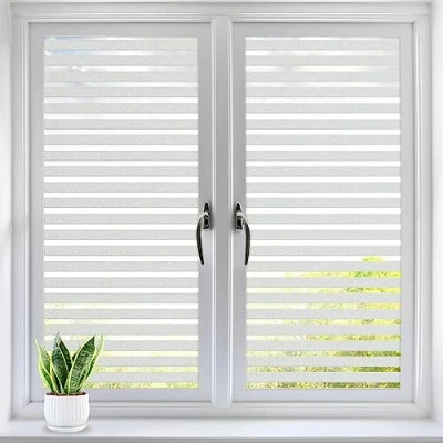 Image of Alyvisun Frosted Stripe Window Film Privacy 44.5x220cm [Wider &amp; Longer], Self adhesive for Glass Windows with Static Cling Home Office Bathroom
