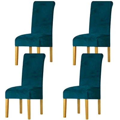 Image of LANSHENG Dining Chair Covers Stretch Removable Washable Elastic Velvet Seat Protector Slipcovers High Back,for Room,Wedding,Banquet,Hotel(Teal, Set of 4)