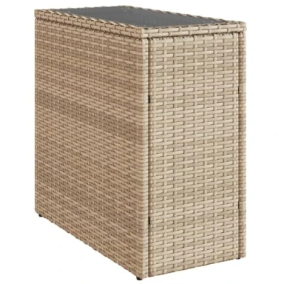 Image of vidaXL Beige Garden Side Table Outdoor Glass Top Dining with Low Maintenance and Durable Poly Rattan Frame