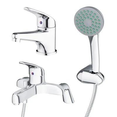 Image of Nes Home Studio Bathroom Basin Mono Mixer &amp; Bath Shower Taps Chrome