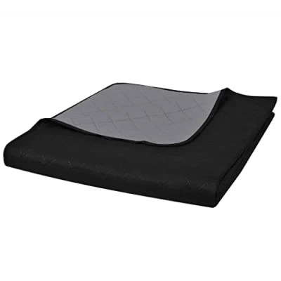 Image of vidaXL Double Sided Quilted Bedspread Black/Grey, 220x240cm, Microfibre Polyester Bedding/Duvet/Linen with PP Cotton Filling
