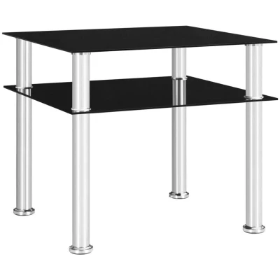 Image of vidaXL Side Table Black 45x50x45 cm Tempered Glass