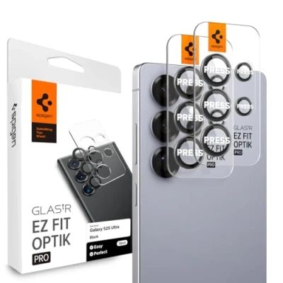 Image of Spigen Glas.tR EZ Fit Optik Pro Tempered Glass Camera Lens Protector for Samsung Galaxy S25 Ultra, 2 Pack, Black, Individual Protection, Anti Scratch, 9H Hardness