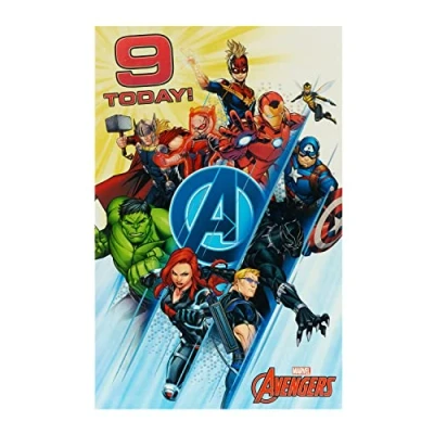 Image of UK Greetings 9th Birthday Card Avengers Aged 9 Boy Marvel Gifts