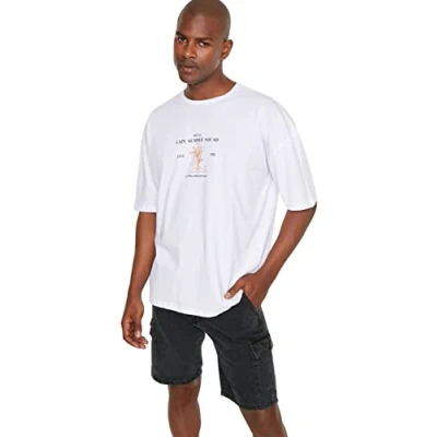 Image of Trendyol Man Oversize Basic Crew Neck Knit T Shirt White