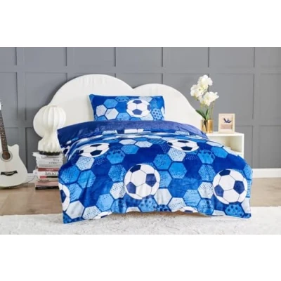 Image of GC GAVENO CAVAILIA kids Duvet Cover Single Football Bedding &amp; Linen Set With Pillowcase Soft Comforter Covers (135x200 cm) Geometric Quilt Blue