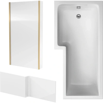 Image of L Shape Bathtub, Front Panel and Fixed Screen Brushed Brass