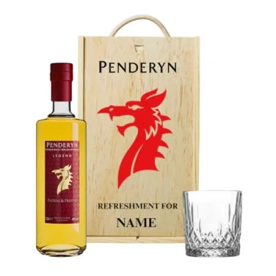 Image of Personalised Penderyn Single Malt Welsh Whisky Set with Glass in Wooden Box 70cl (46% ABV) Gifts for Men, Mens Gifts, Father&#039;s Day, Christmas, Birthdays
