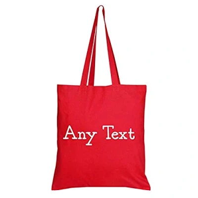 Image of Personalised with your own Text/Image/Any Name themed Tote Bag Natural Cotton Shopping Bag. (Red)