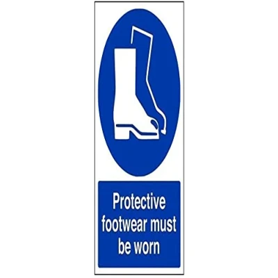 Image of V Safety Protective Footwear Must Be Worn In This Area PPE Sign 200mm x 300mm Self Adhesive Vinyl