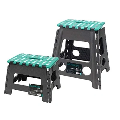 Image of JVL Small and Large Folding Step Stool, Grey/Turquoise, &amp;