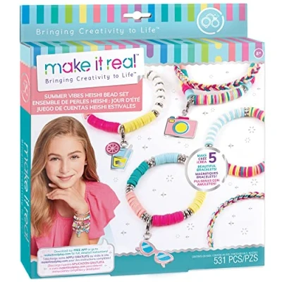 Image of Make It Real 2901317 Heishi Bead Jewellery Set, DIY Bracelets, Creative Kit for Children, Multi Coloured