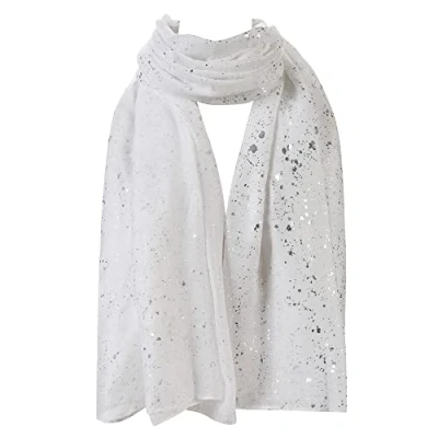 Image of London Scarfs Silver Gold Glitters Shimmer Foil Stars Women Scarf Shawl Wrap (Silver Sparkle White)