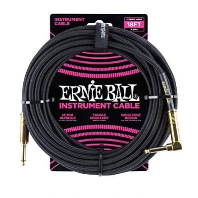 Image of Ernie Ball 18 ft Braided Straight Angle Inst Cable Black