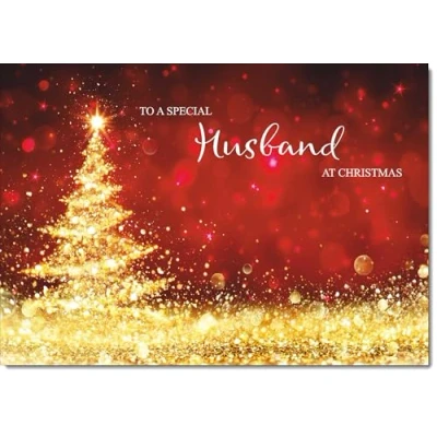 Image of doodlecards Husband Christmas Card Gold Abstract ChristmasTree Medium Size for with Plain Envelope