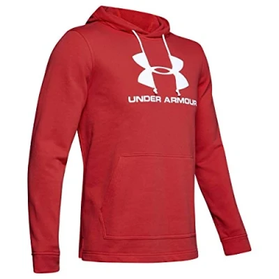 Image of Under Armour Men Sportstyle Terry Logo Hoodie Warm Up Top Martian Red//White (646), X Large