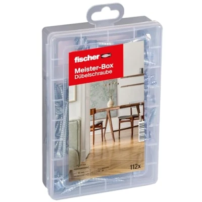 Image of Fischer 553348 Meister Box with The Matching Assortment for Many dowels, 112 Screws, Grey