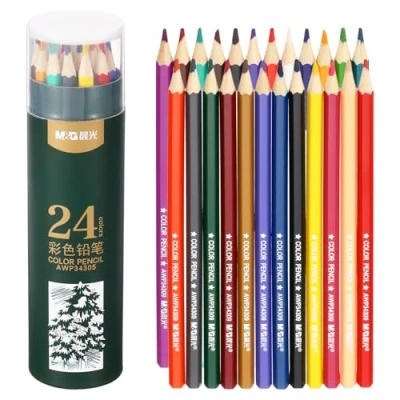 Image of M&amp;G 24 Colors Colored Pencils Set, 24pcs Oil Based Drawing Color Pencil Art Supplies for Beginner Adult Coloring Book Gifts with Green Holder