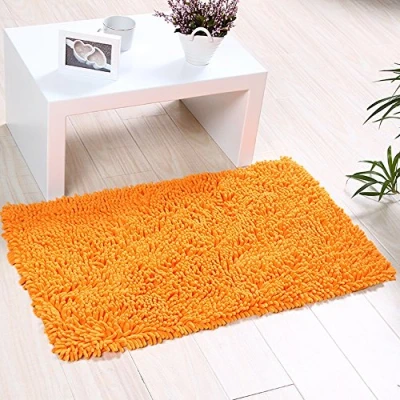 Image of ele ELEOPTION Soft Shag Bath Mat Rug Kitchen Door Way Feet Anti slip Strip Absorbent Doormat Bathroom Shower Rugs Shaggy Carpet (45 * 70 CM) (Orange)