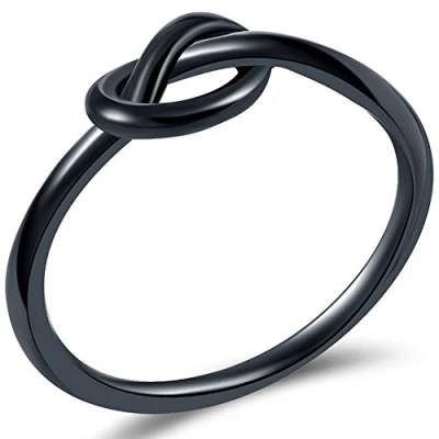 Image of JUDE Durable Stainless Steel Silver Black Love Knot Ring Promise Celtic (Silver, L)