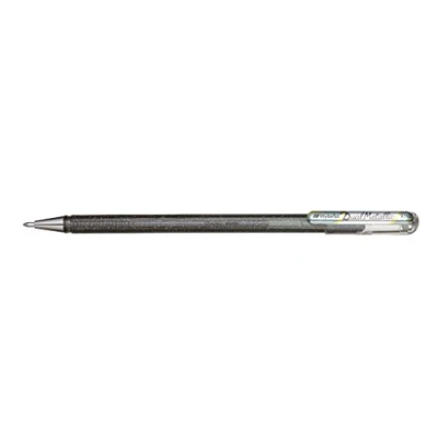 Image of Pentel K110 Dual Hybrid Metallic Gel Rollerball Pen Pack of Glitter 1 2 Different Colour Effects on Light Wood/Dark Paper 0,5mm Silver