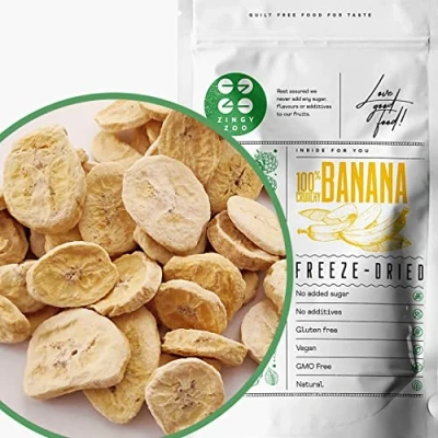 Image of Freeze Dried Banana Chips No Sugar Added Natural Fruit Unsweetened Gluten Free Snack Sweets Make Powder or Trail Mix Fresh Frozen Pure Slices ZingyZoo (120g)