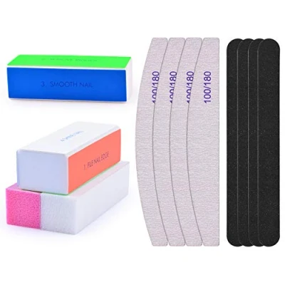 Image of Nail File Set 12 Pcs Files and Buffers 4 Shapes Professional Block 100/180 Grit Double Sided Emery Board Manicure for Trimming Grinding Polishing Shining Tools