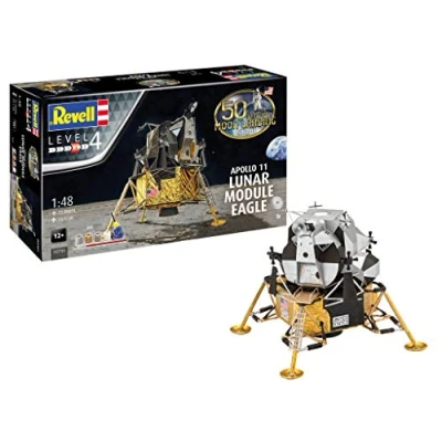 Image of Revell RV03701 Moon Landing 1:48 Apollo 11 Lunar Module &amp; Eagle Plastic Model kit, Silver/White