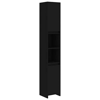 Image of vidaXL Bathroom Cabinet in Black Made from Engineered Wood Offering Ample Storage with 6 Compartments and 2 Doors, Compact Easy to Clean (Dimensions: 30x30x183.5 cm)