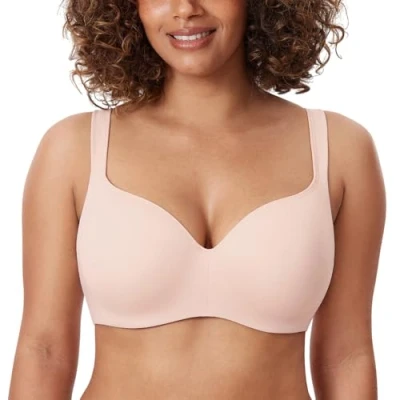 Image of Delimira Women&#039;s Padded Bra T Shirt Underwired Support Balcony Seamless Full Cup Comfort Apricot Pink 34DD