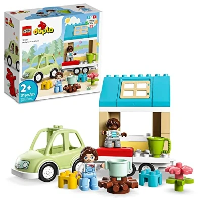 Image of LEGO DUPLO Family House on Wheels 10986, Toy Car for Toddlers 2 Plus Years Old Boys and Girls, Preschool Learning Toys, Large Bricks Camping Set
