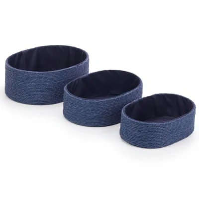 Image of EHC Storage Baskets Woven set of 3, Boxes for shelves Organiser, Navy Blue