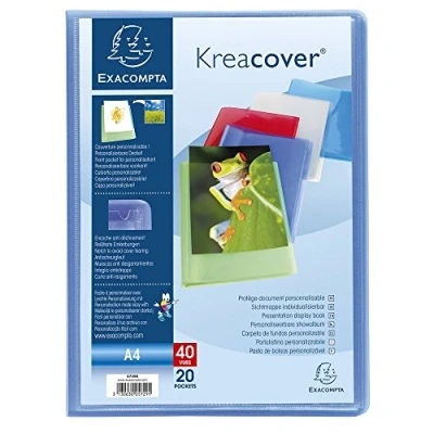 Image of Exacompta Ref. 5729E 1 Kreacover Chromaline document cover 20 smooth crystal pockets 40 views for A4 size 24 x 32 cm semi rigid polypro 5 random colors