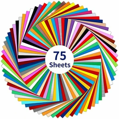 Image of IModeur 75 Pack Permanent Vinyl Sheets (30.5 x 30.5 cm, Glossy &amp; Matte) 38 Assorted Colors Adhesive for Cricut Machines, Silhouette Cameo, Birthday Gifts, Deco Sticker