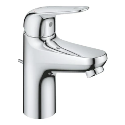 Image of GROHE Swift QuickFix 1 Lever Basin Mixer Tap with Pop Up Waste Set (S Size 162 mm, 28 mm Ceramic Cartridge, Energy &amp; Water Saving, Tails 3/8 Inch, Easy to Fit QuickTool), Chrome, 24322001