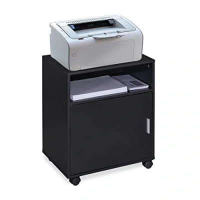 Image of Relaxdays Office Cabinet, Storage, 3 Shelves, Cupboard, Tray, Home, Printer Table, Wheels, HxWxD: 57x48x34 cm, Black
