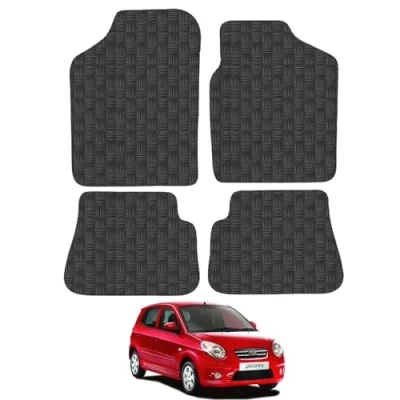 Image of Car Mats Compatible with Kia Picanto (2009 2011) Tailored Fit Rubber Floor Mat Set Accessory Black Custom Fitted 4 Pieces Clips Anti Slip Backing, Heavy Duty &amp; Waterproof