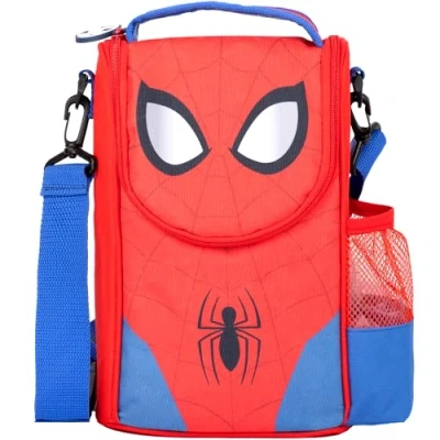 Image of Marvel Spiderman Lunch Bag with Strap &amp; Bottle Side Pocket for Kids School Thermal Insulated Large Food Carier Boys