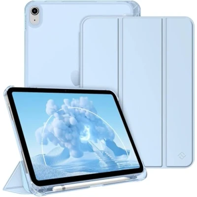 Image of FINTIE Case Compatible with iPad 10th Generation (2022) 10.9 Inch, Ultra Slim Protective Cover Matte Back Shell Pencil Holder, Auto Wake Sleep, Sky Blue