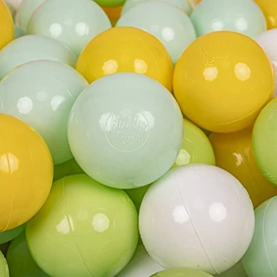 Image of KiddyMoon Soft Plastic Play Balls 100 Balls/7Cm 2.75In Multi Colour Made In EU, White/Mint/Light Green/Yellow