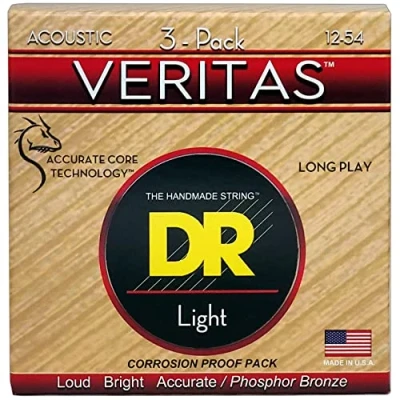 Image of DR Strings Veritas Coated Core Technology Acoustic Guitar Strings, Light 12 54, 3 Pack (VTA 3PK)