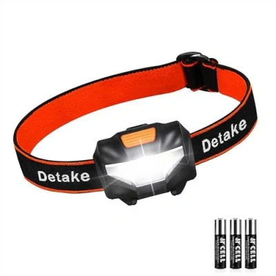Image of Detake LED Head Torch, Super Bright Lightweight Headlamp with 3 Lighting Modes, Battery Powered Waterproof Headlight for Camping, Running, Cycling, Fishing, Hiking, Reading, Outoor Sports