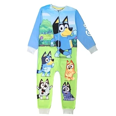 Image of Bluey Boys Girls Kids Onesie, Sleepsuit, All in One Pyjamas, Blue, Age 3 4 Years