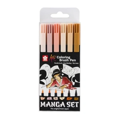 Image of Sakura Koi Coloring Brush Pen set Unique Manga Collection 6 colours (POXBRMAN6)