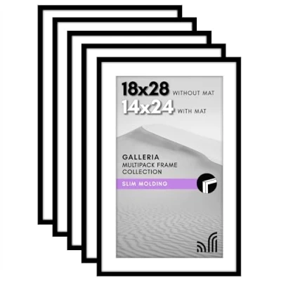 Image of Americanflat 18x28 Poster Frame with Polished Plexiglass Set of 5 Use as 14x24 Mat or Without Galleria Collection Gallery Wall for Display Black