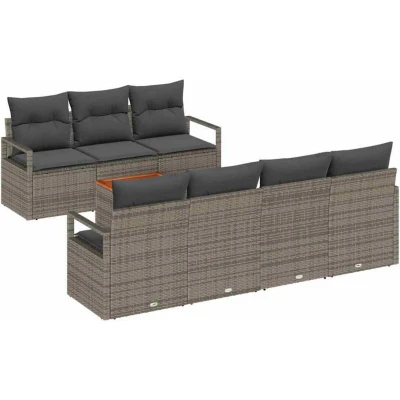 Image of vidaXL 8 Piece Garden Sofa Set with Cushions Grey Poly Rattan Acacia