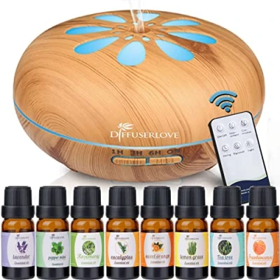 Image of Diffuserlove 550ML Essential Oil Diffuser Humidifiers Wood Grain Cool Mist Ultrasonic Remote Control Aroma Diffusers for Home Bedroom Yoga Office Spa